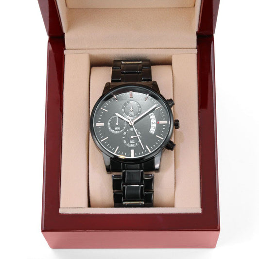 Men Customizable Engraved Black Chronograph Watch