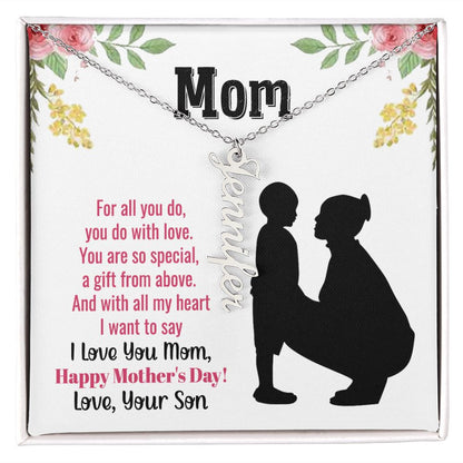 Gift for Mom Vertical Name Necklace W/MC