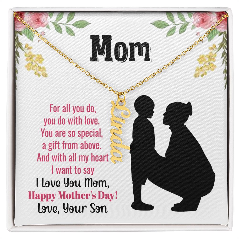 Gift for Mom Vertical Name Necklace W/MC